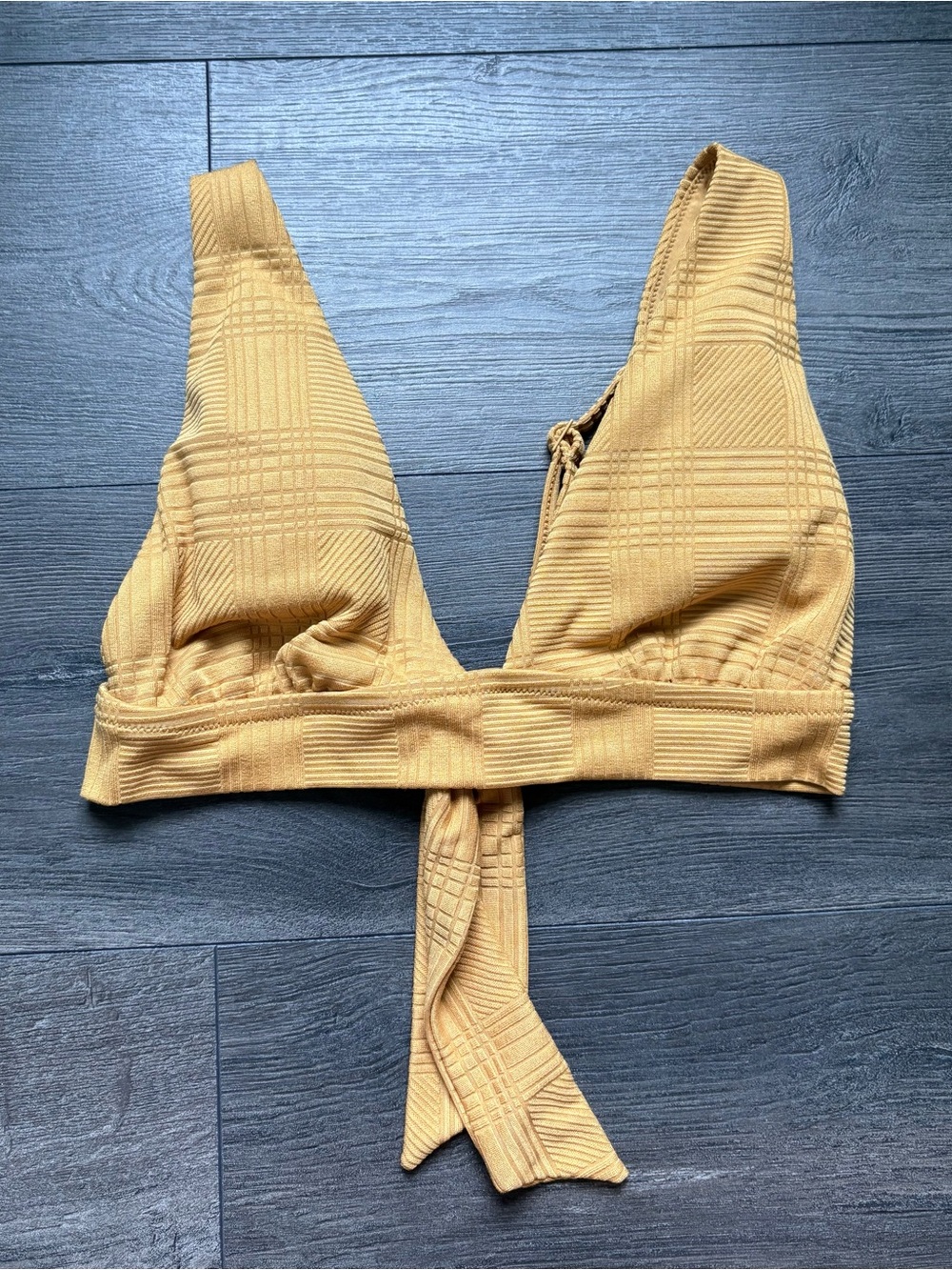 Aerie Jacquard Tie Longline Bikini Top Yellow Size Large